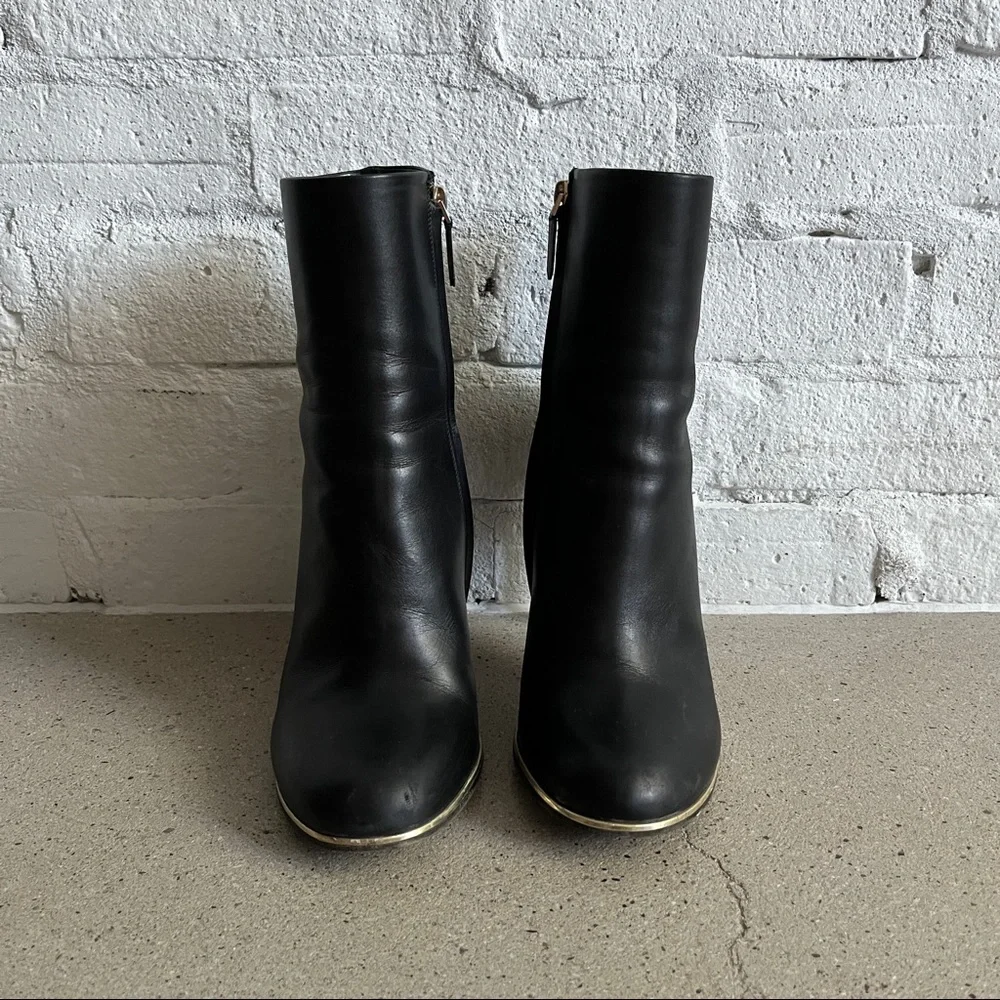 Givenchy Black Leather Stiletto Heeled Boots with Gold Metal Detail - Picture 2 of 11